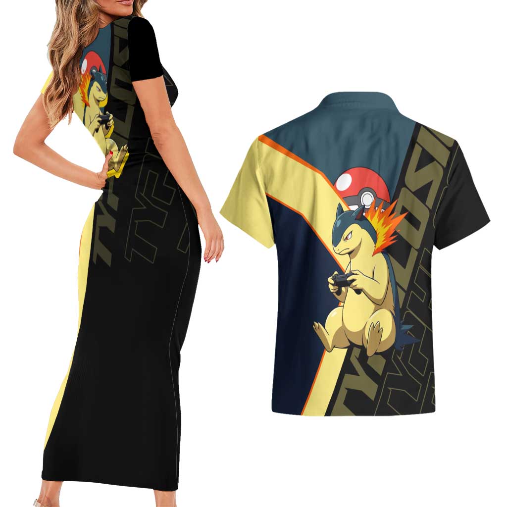 Typhlosion Poké Couples Matching Short Sleeve Bodycon Dress and Hawaiian Shirt Classic Retro Anime Style