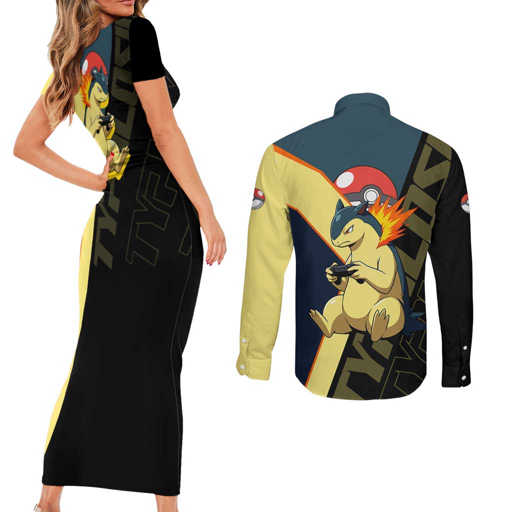 Typhlosion Poké Couples Matching Short Sleeve Bodycon Dress and Long Sleeve Button Shirt Classic Retro Anime Style