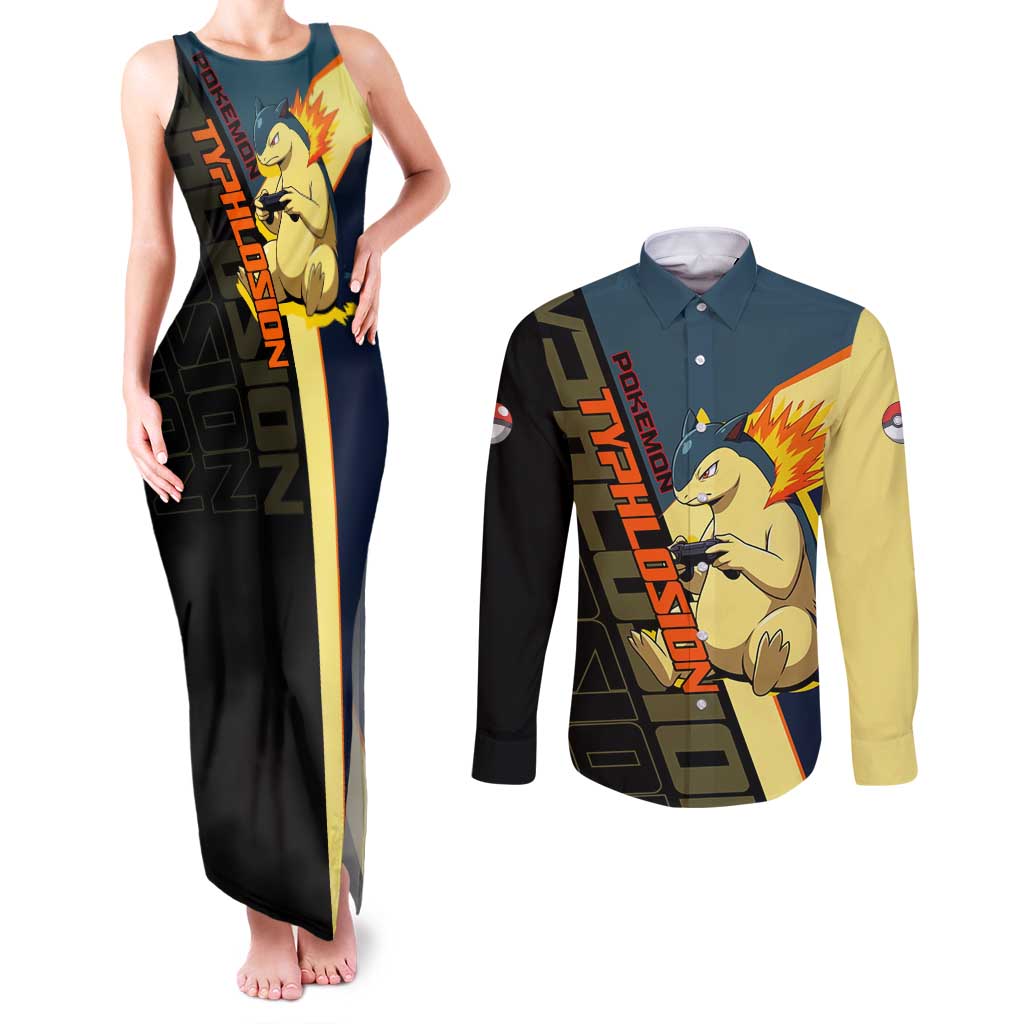 Typhlosion Poké Couples Matching Tank Maxi Dress and Long Sleeve Button Shirt Classic Retro Anime Style