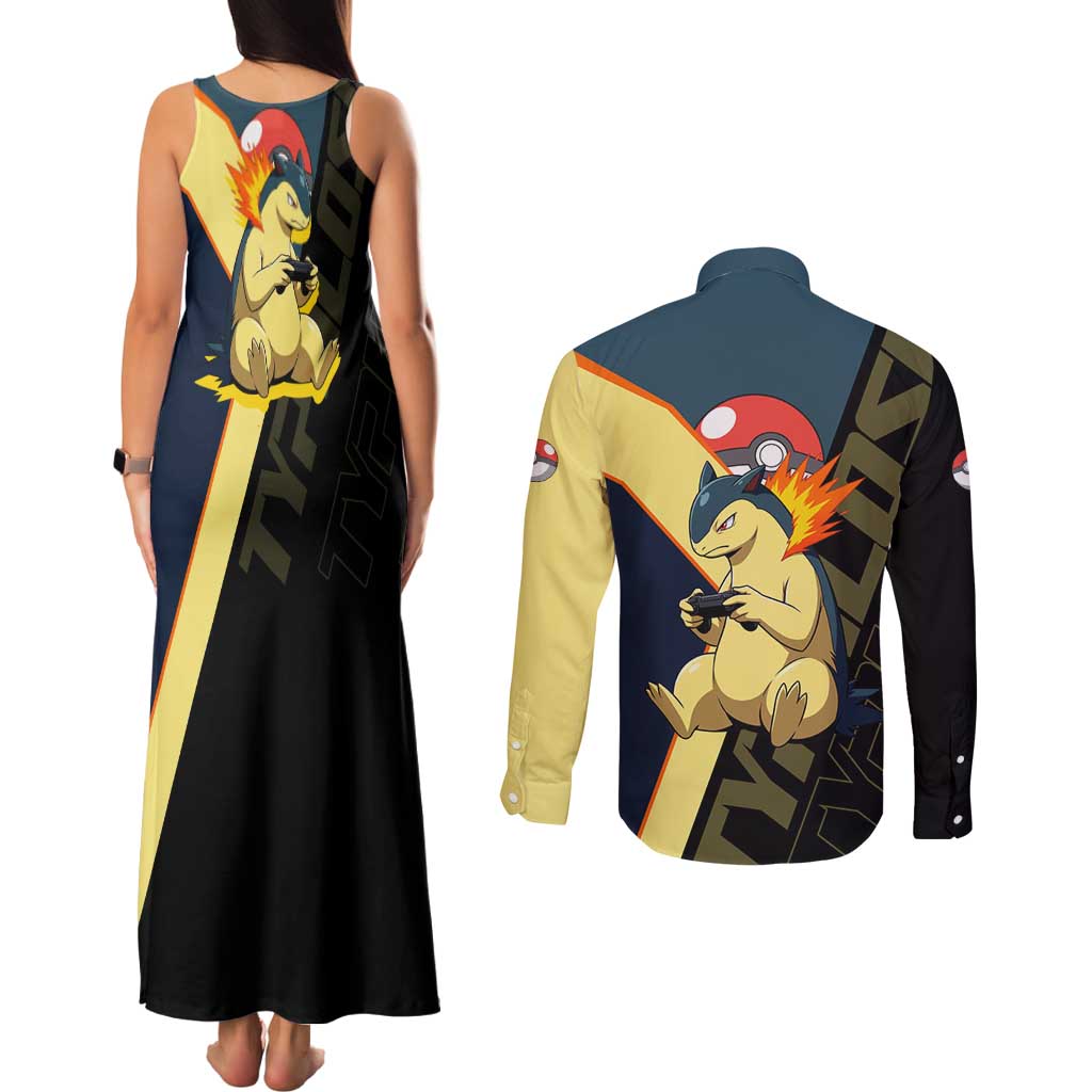 Typhlosion Poké Couples Matching Tank Maxi Dress and Long Sleeve Button Shirt Classic Retro Anime Style