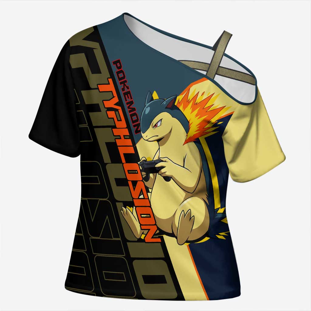 Typhlosion Poké Cross Shoulder Shirt Classic Retro Anime Style