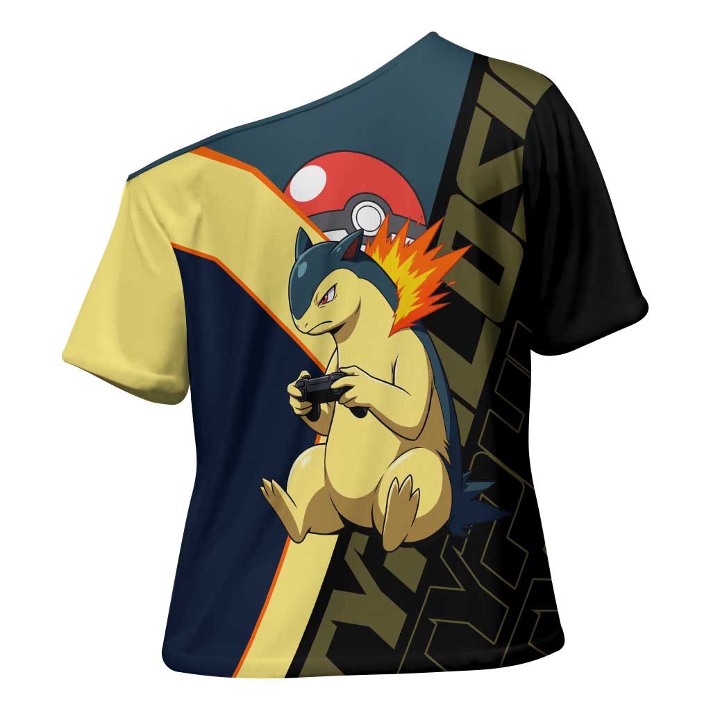 Typhlosion Poké Cross Shoulder Shirt Classic Retro Anime Style