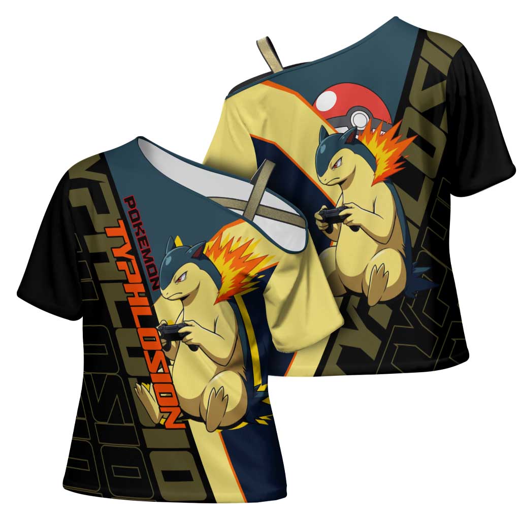 Typhlosion Poké Cross Shoulder Shirt Classic Retro Anime Style
