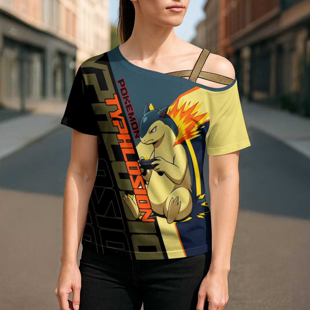 Typhlosion Poké Cross Shoulder Shirt Classic Retro Anime Style