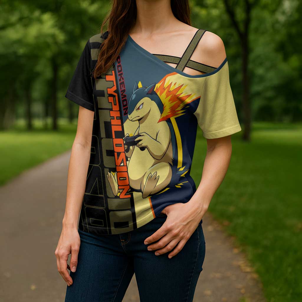Typhlosion Poké Cross Shoulder Shirt Classic Retro Anime Style