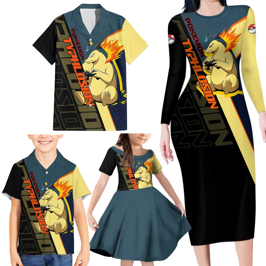 Typhlosion Poké Family Matching Long Sleeve Bodycon Dress and Hawaiian Shirt Classic Retro Anime Style