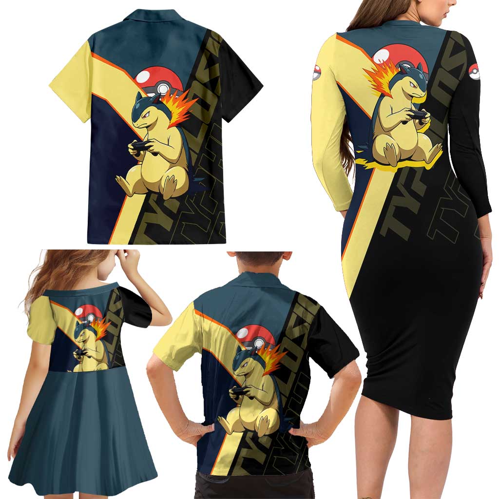 Typhlosion Poké Family Matching Long Sleeve Bodycon Dress and Hawaiian Shirt Classic Retro Anime Style