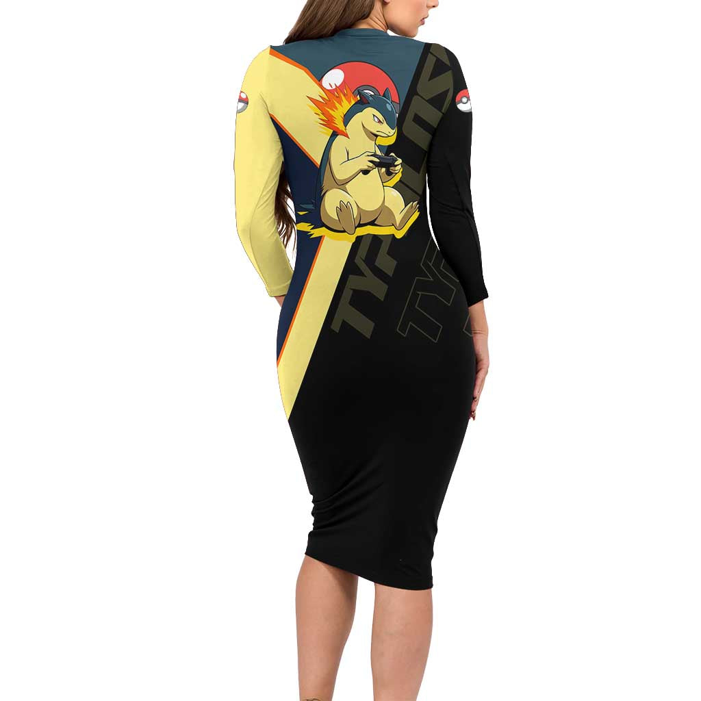 Typhlosion Poké Family Matching Long Sleeve Bodycon Dress and Hawaiian Shirt Classic Retro Anime Style
