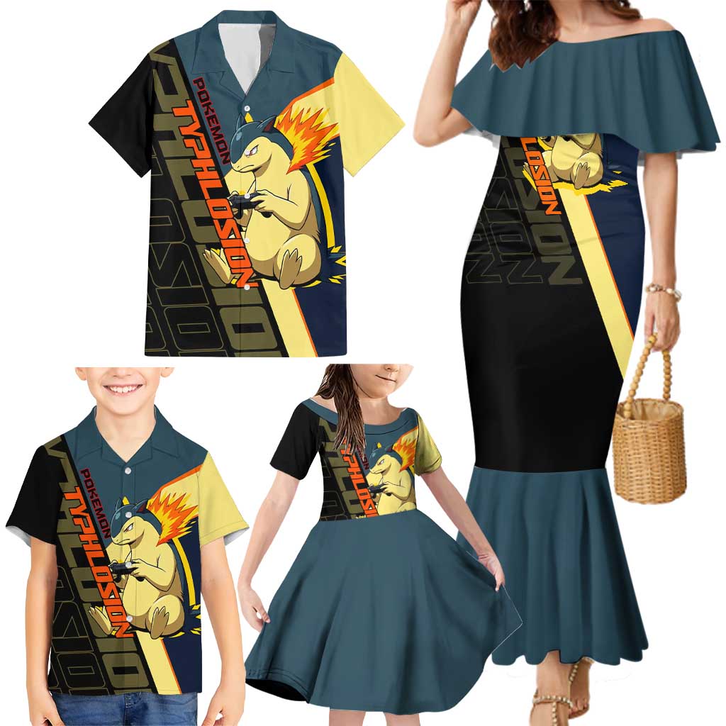 Typhlosion Poké Family Matching Mermaid Dress and Hawaiian Shirt Classic Retro Anime Style