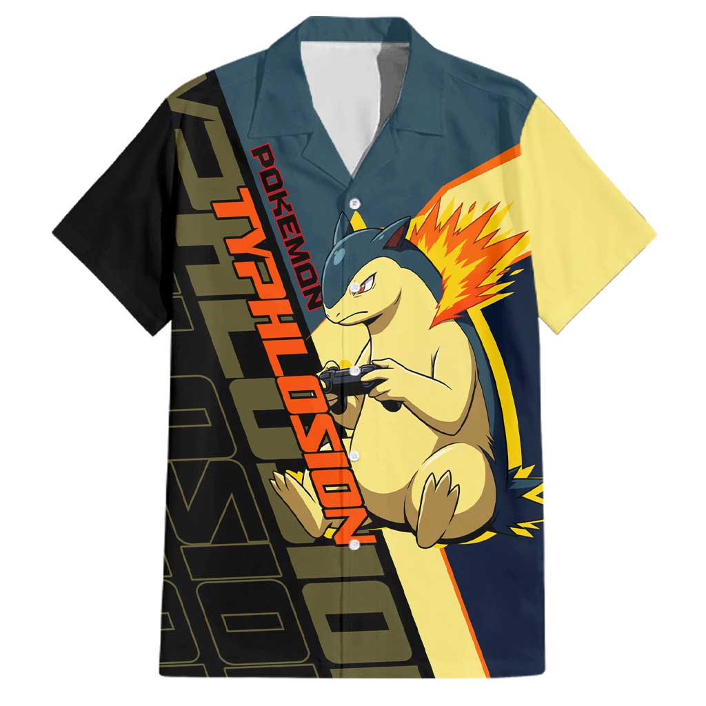 Typhlosion Poké Family Matching Off The Shoulder Long Sleeve Dress and Hawaiian Shirt Classic Retro Anime Style