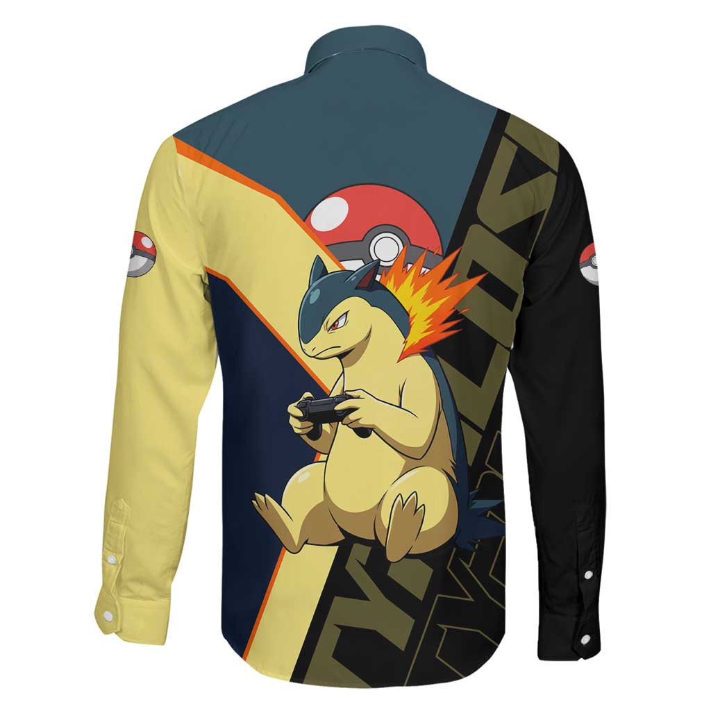 Typhlosion Poké Family Matching Off The Shoulder Long Sleeve Dress and Hawaiian Shirt Classic Retro Anime Style
