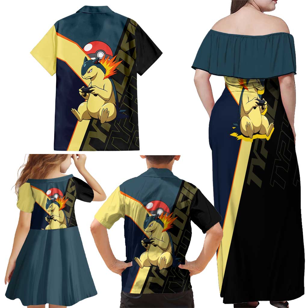 Typhlosion Poké Family Matching Off Shoulder Maxi Dress and Hawaiian Shirt Classic Retro Anime Style