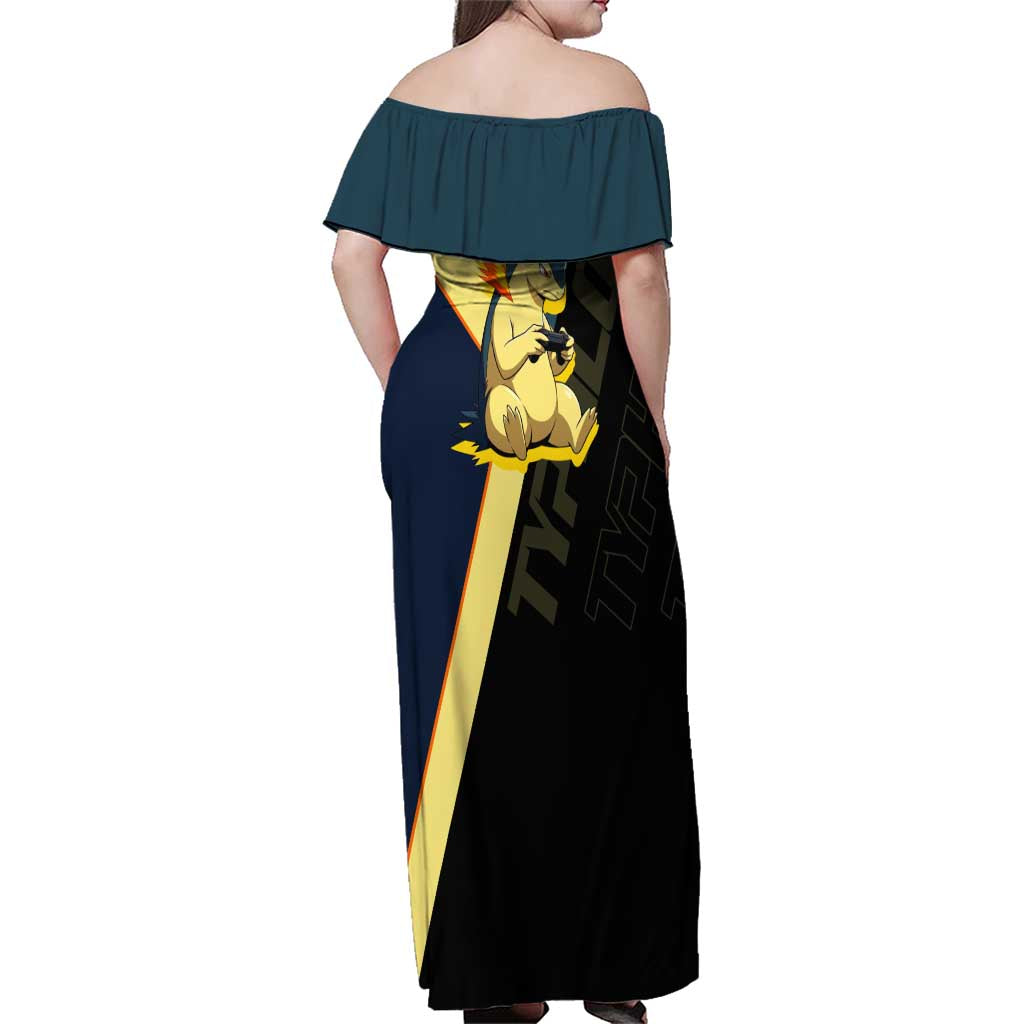 Typhlosion Poké Family Matching Off Shoulder Maxi Dress and Hawaiian Shirt Classic Retro Anime Style