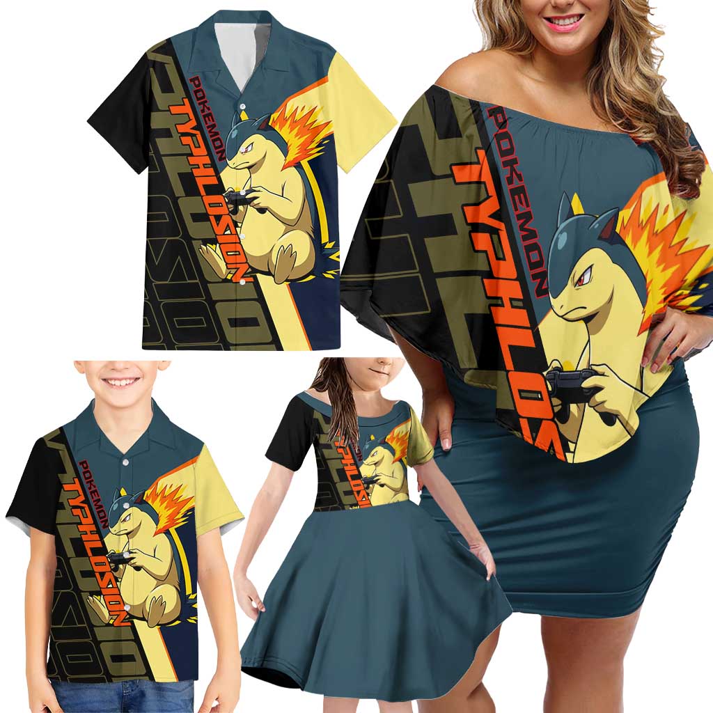 Typhlosion Poké Family Matching Off Shoulder Short Dress and Hawaiian Shirt Classic Retro Anime Style