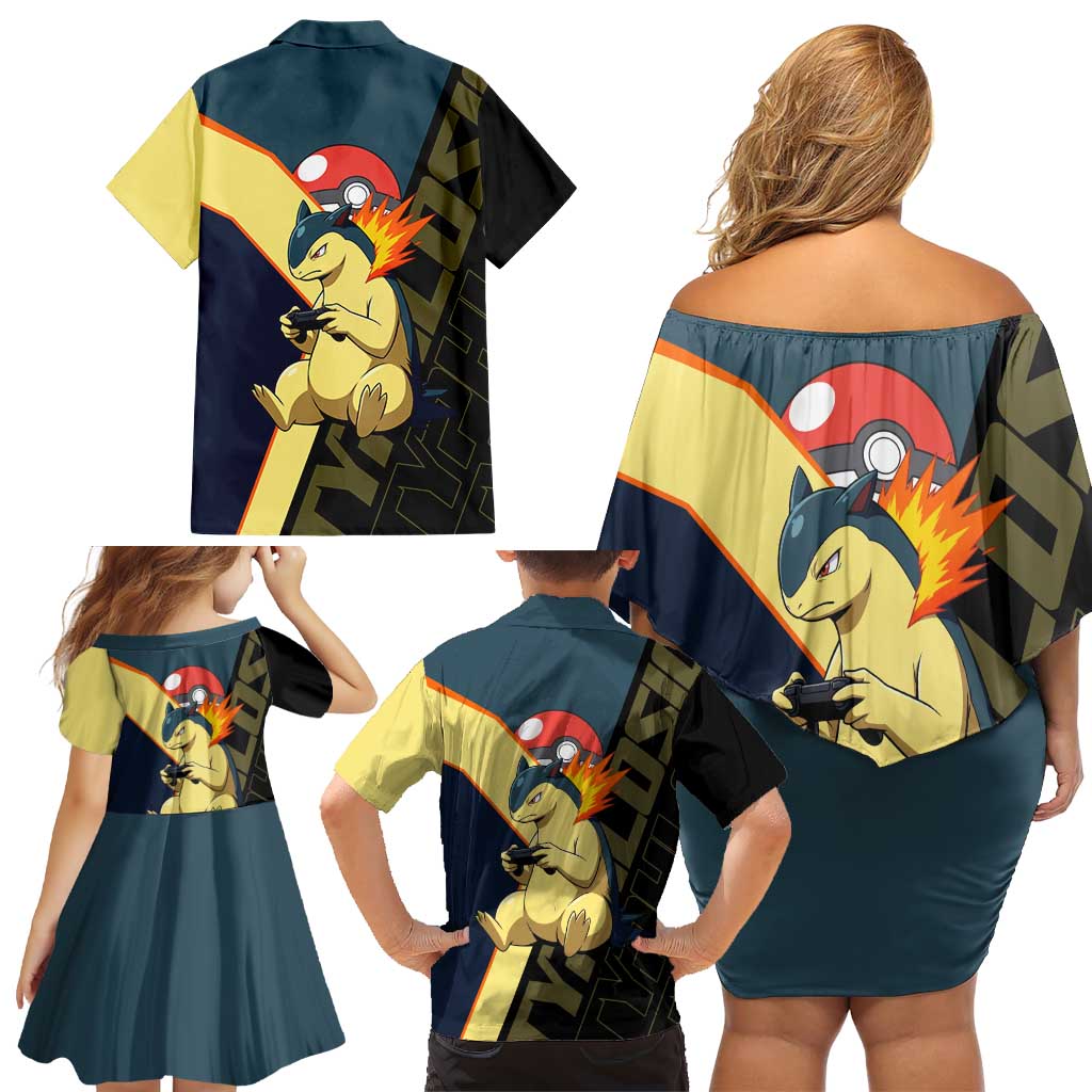 Typhlosion Poké Family Matching Off Shoulder Short Dress and Hawaiian Shirt Classic Retro Anime Style