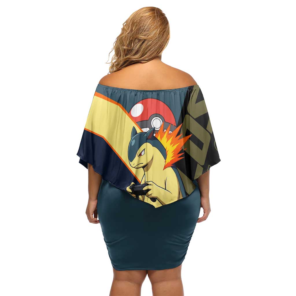 Typhlosion Poké Family Matching Off Shoulder Short Dress and Hawaiian Shirt Classic Retro Anime Style