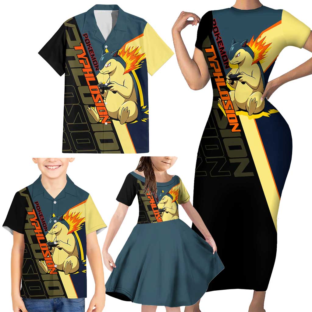 Typhlosion Poké Family Matching Short Sleeve Bodycon Dress and Hawaiian Shirt Classic Retro Anime Style