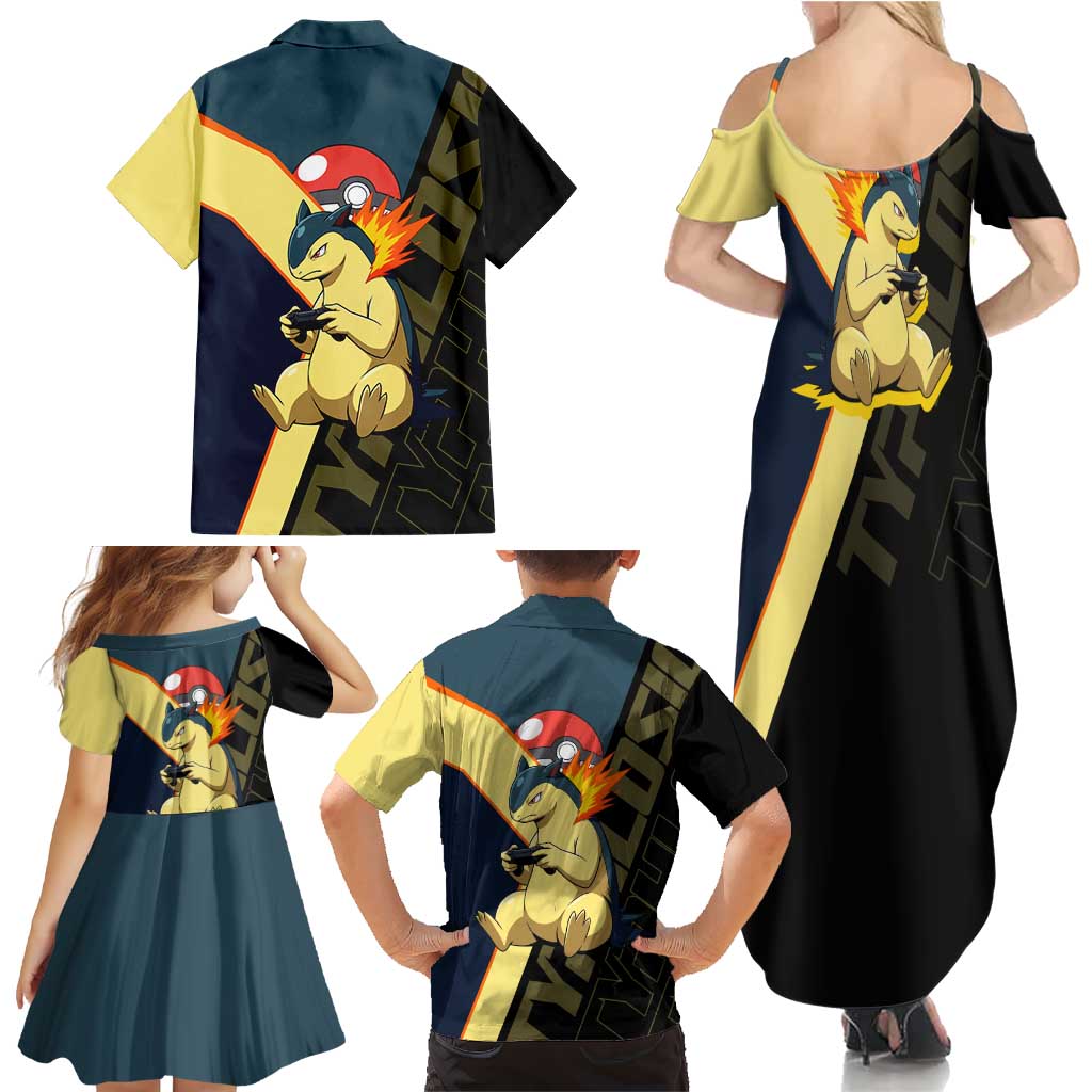 Typhlosion Poké Family Matching Summer Maxi Dress and Hawaiian Shirt Classic Retro Anime Style