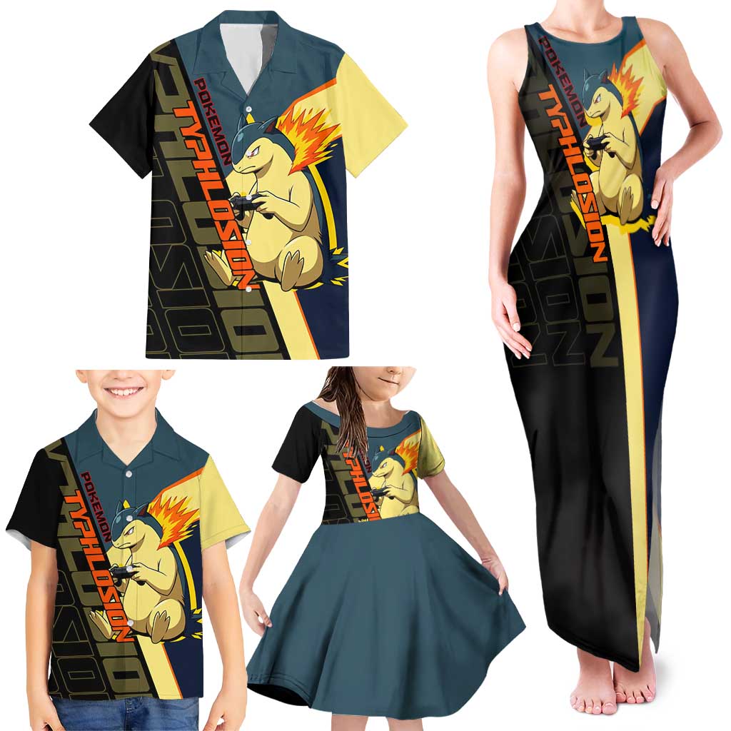Typhlosion Poké Family Matching Tank Maxi Dress and Hawaiian Shirt Classic Retro Anime Style