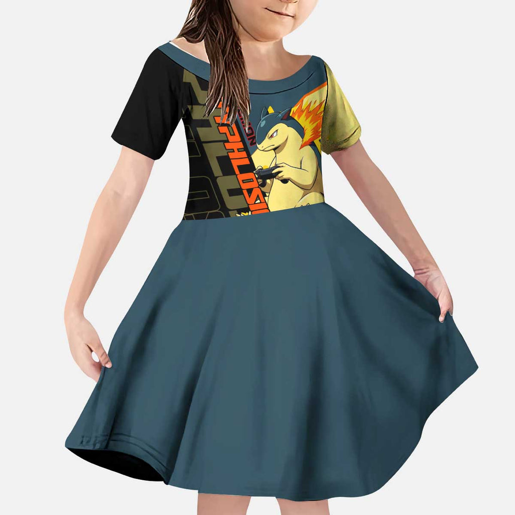 Typhlosion Poké Kid Short Sleeve Dress Classic Retro Anime Style