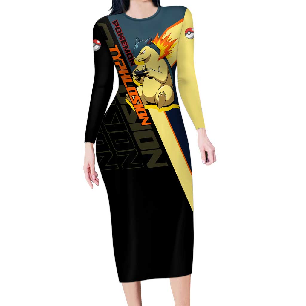 Typhlosion Poké Long Sleeve Bodycon Dress Classic Retro Anime Style