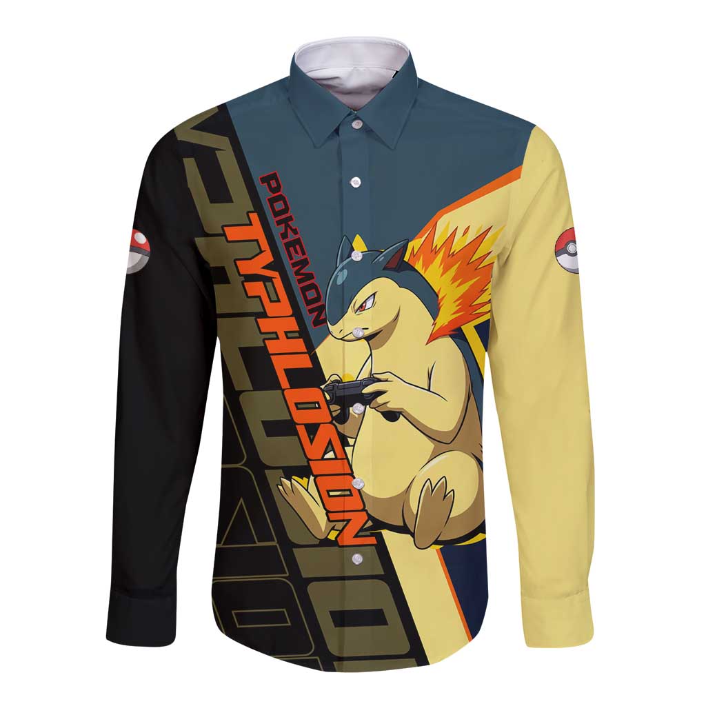 Typhlosion Poké Long Sleeve Button Shirt Classic Retro Anime Style