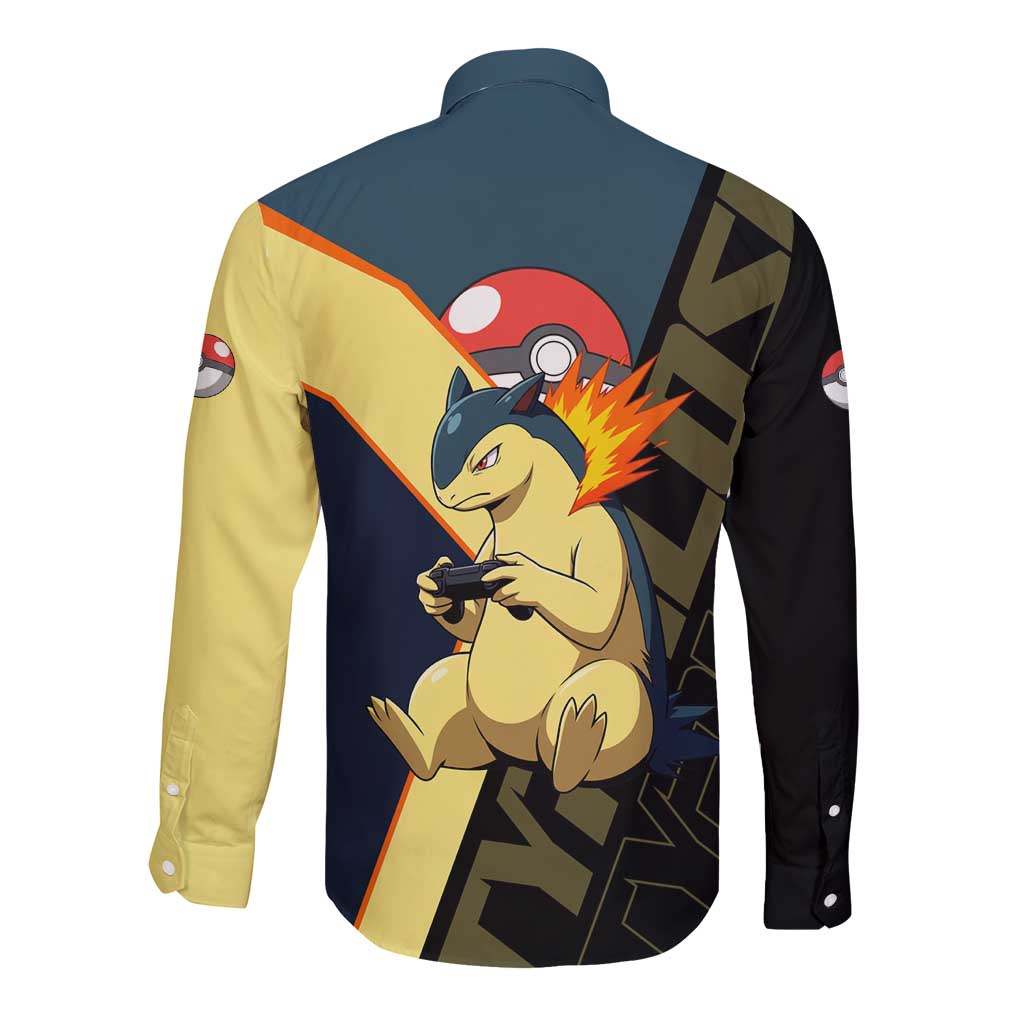 Typhlosion Poké Long Sleeve Button Shirt Classic Retro Anime Style