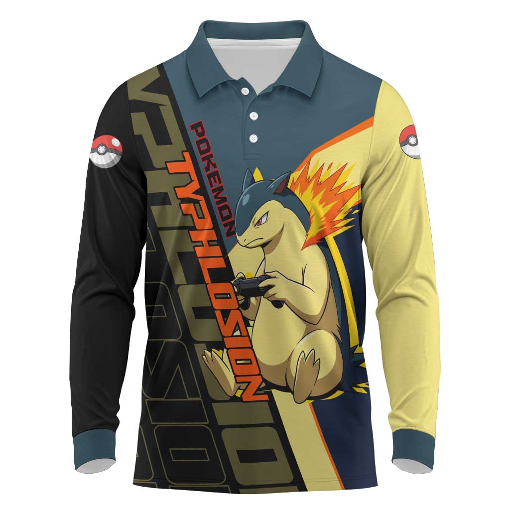 Typhlosion Poké Long Sleeve Polo Shirt Classic Retro Anime Style