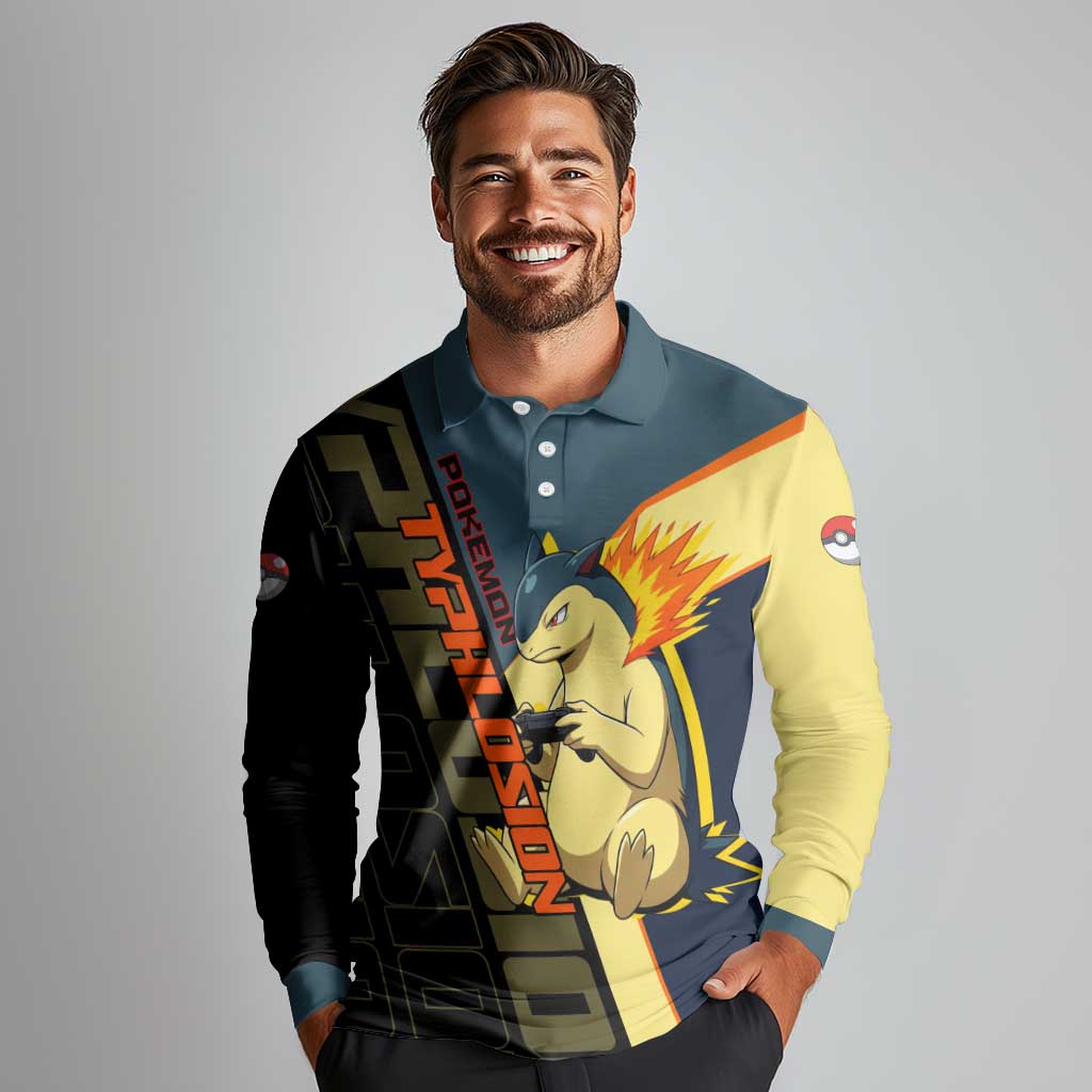 Typhlosion Poké Long Sleeve Polo Shirt Classic Retro Anime Style