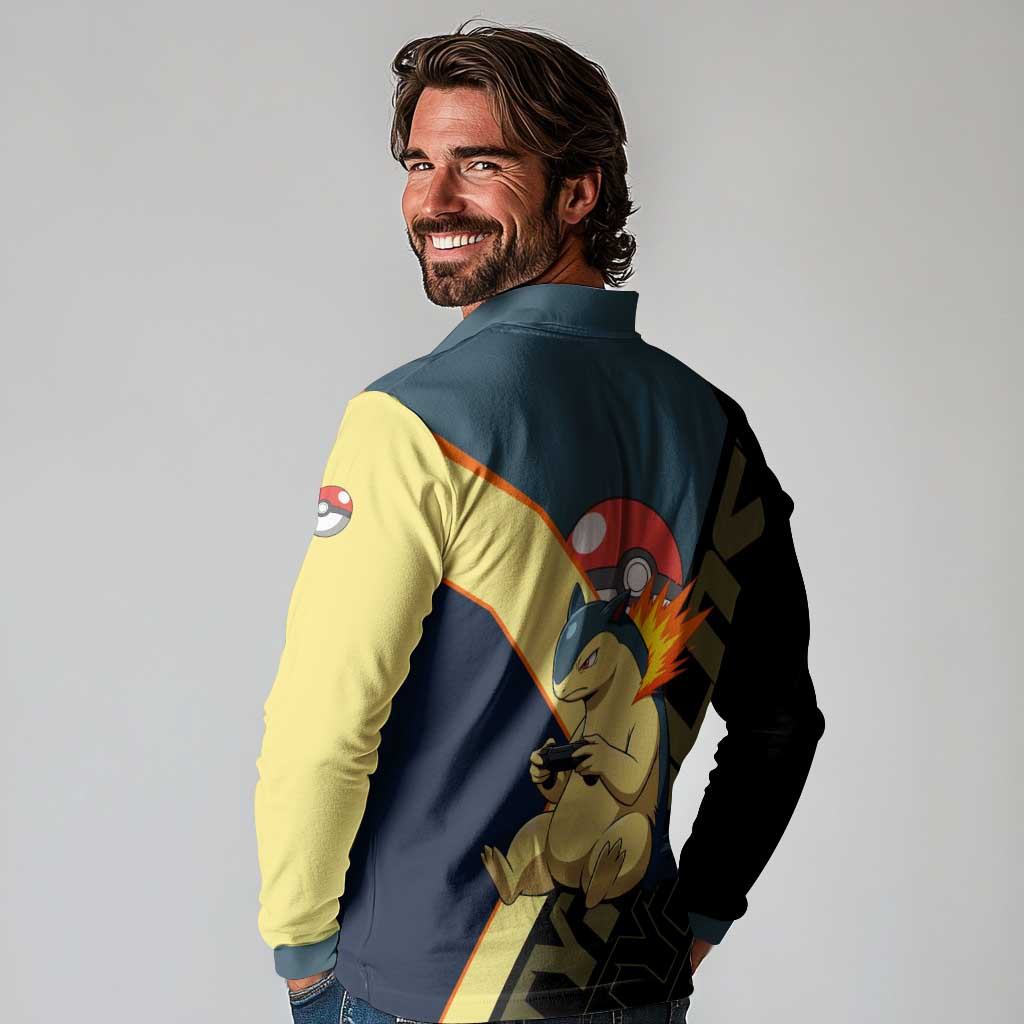 Typhlosion Poké Long Sleeve Polo Shirt Classic Retro Anime Style