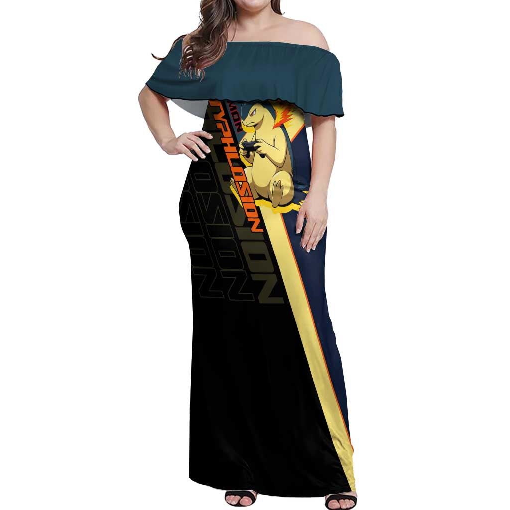 Typhlosion Poké Off Shoulder Maxi Dress Classic Retro Anime Style