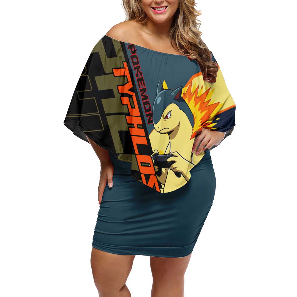 Typhlosion Poké Off Shoulder Short Dress Classic Retro Anime Style