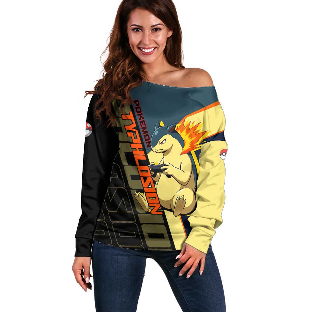 Typhlosion Poké Off Shoulder Sweater Classic Retro Anime Style
