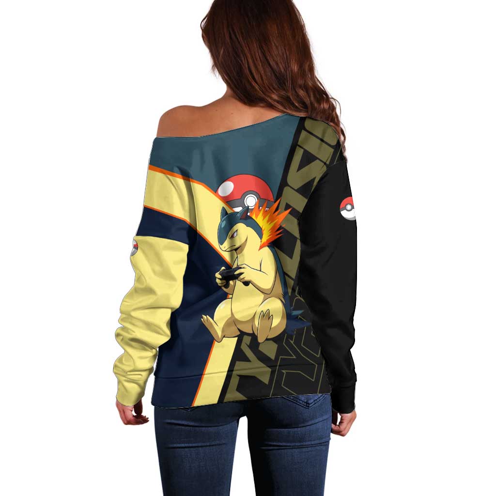 Typhlosion Poké Off Shoulder Sweater Classic Retro Anime Style