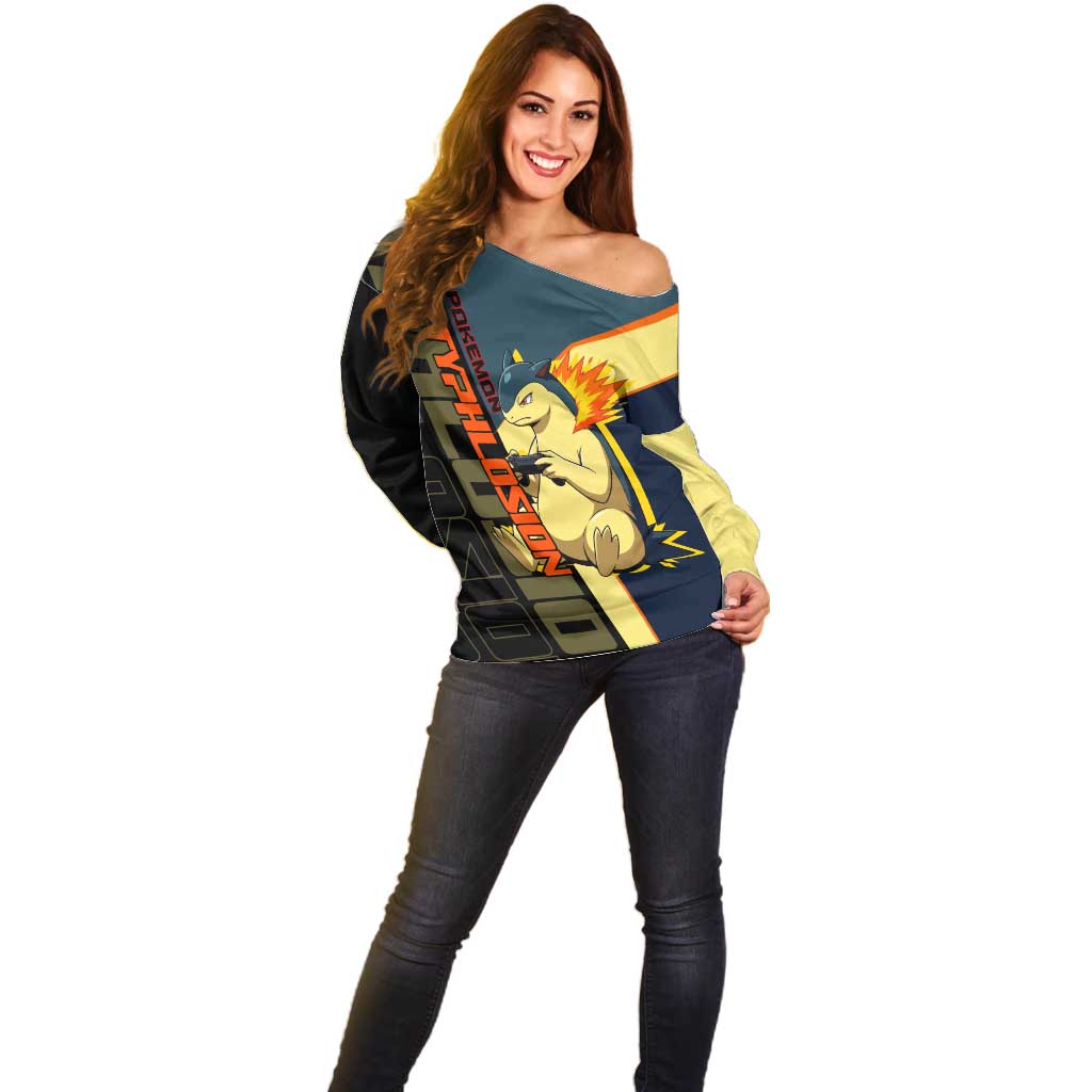 Typhlosion Poké Off Shoulder Sweater Classic Retro Anime Style