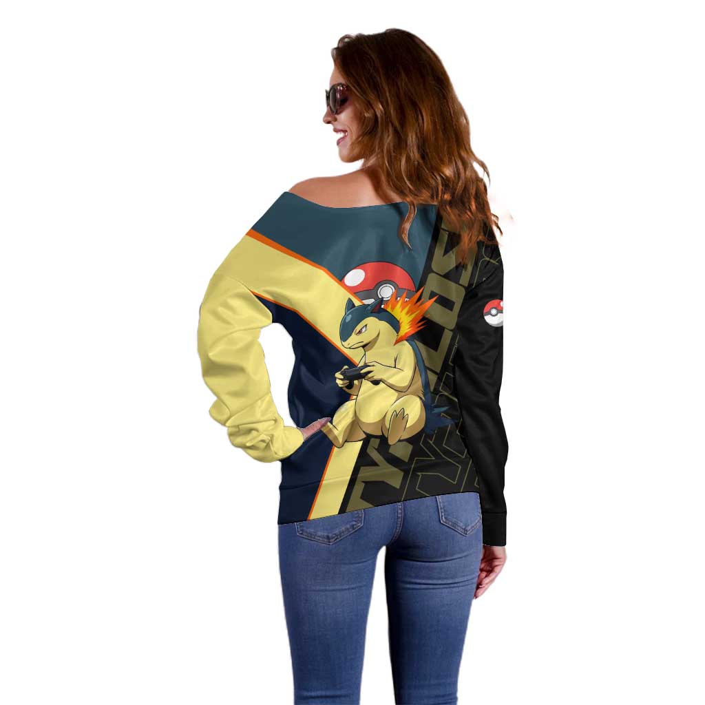 Typhlosion Poké Off Shoulder Sweater Classic Retro Anime Style