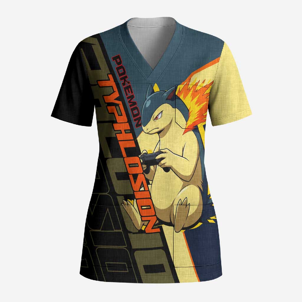 Typhlosion Poké Scrub Top Classic Retro Anime Style
