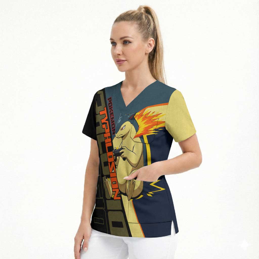 Typhlosion Poké Scrub Top Classic Retro Anime Style