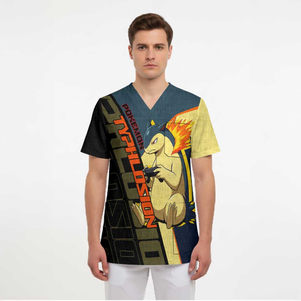 Typhlosion Poké Scrub Top Classic Retro Anime Style