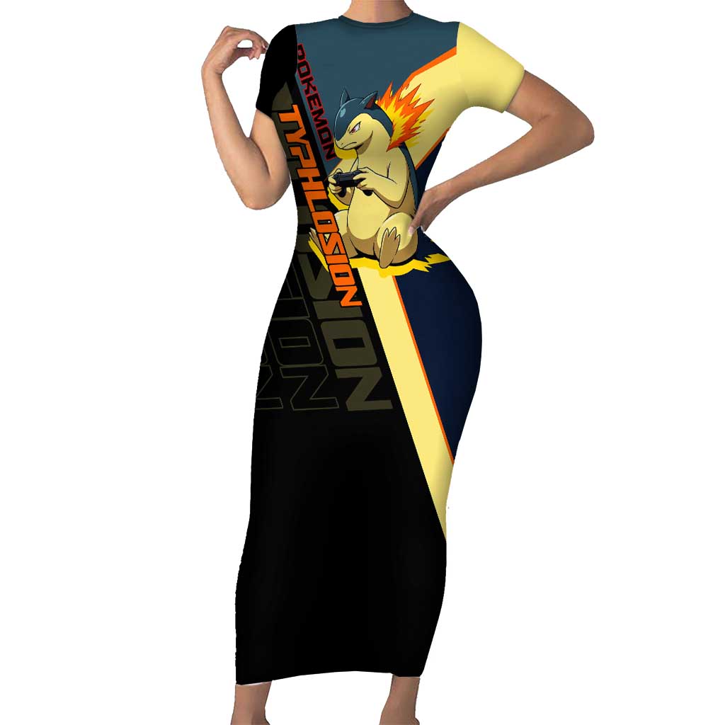 Typhlosion Poké Short Sleeve Bodycon Dress Classic Retro Anime Style