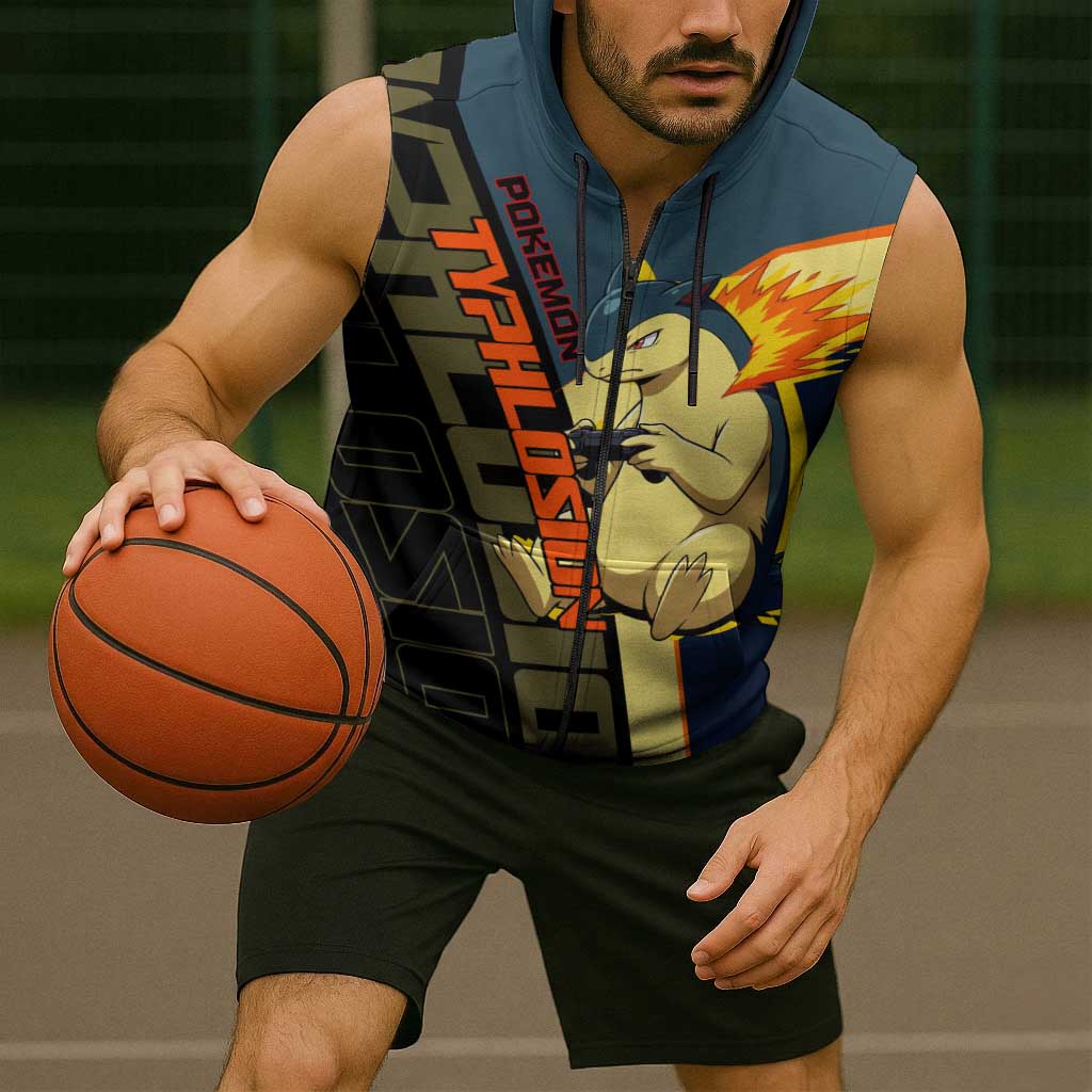 Typhlosion Poké Sleeveless Zip Hoodie Classic Retro Anime Style