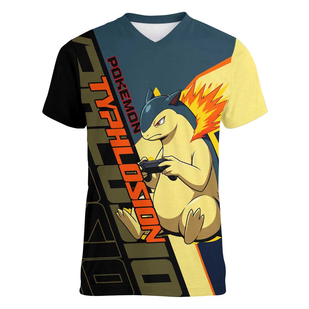Typhlosion Poké Women V-Neck T-Shirt Classic Retro Anime Style