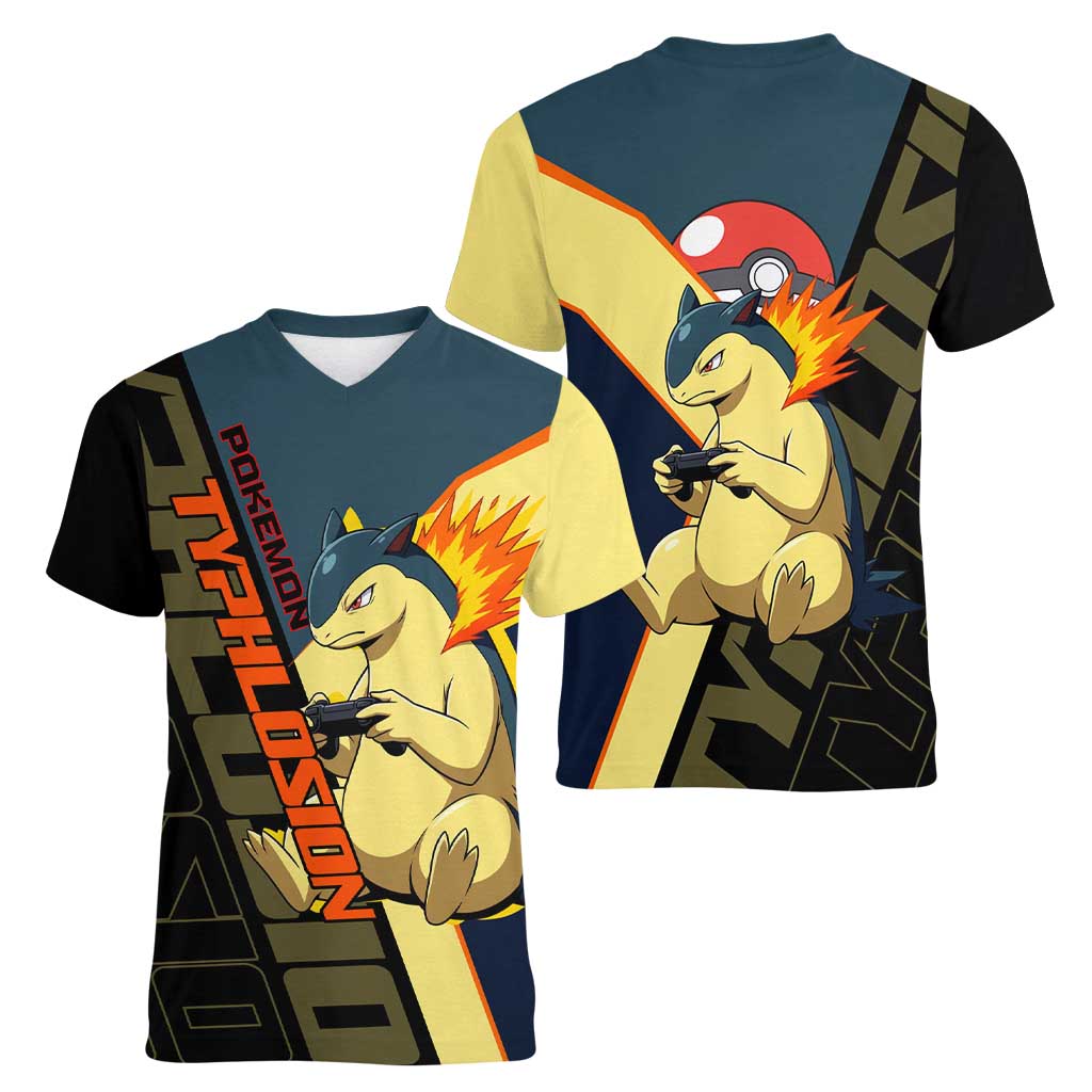 Typhlosion Poké Women V-Neck T-Shirt Classic Retro Anime Style