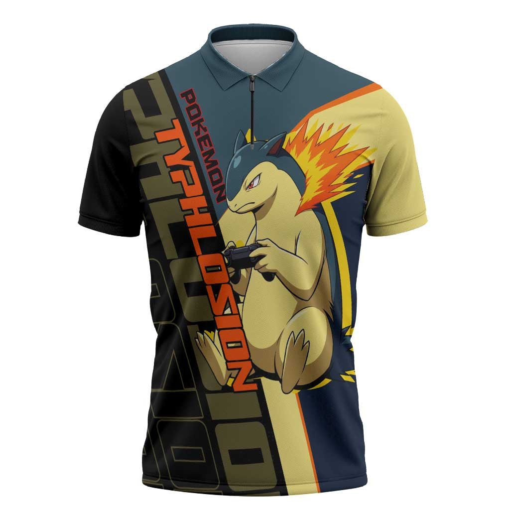 Typhlosion Poké Zipper Polo Shirt Classic Retro Anime Style