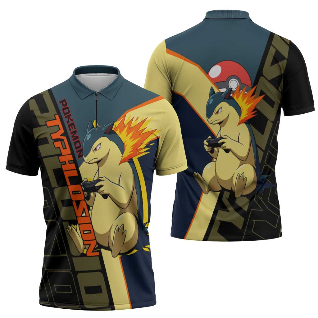 Typhlosion Poké Zipper Polo Shirt Classic Retro Anime Style