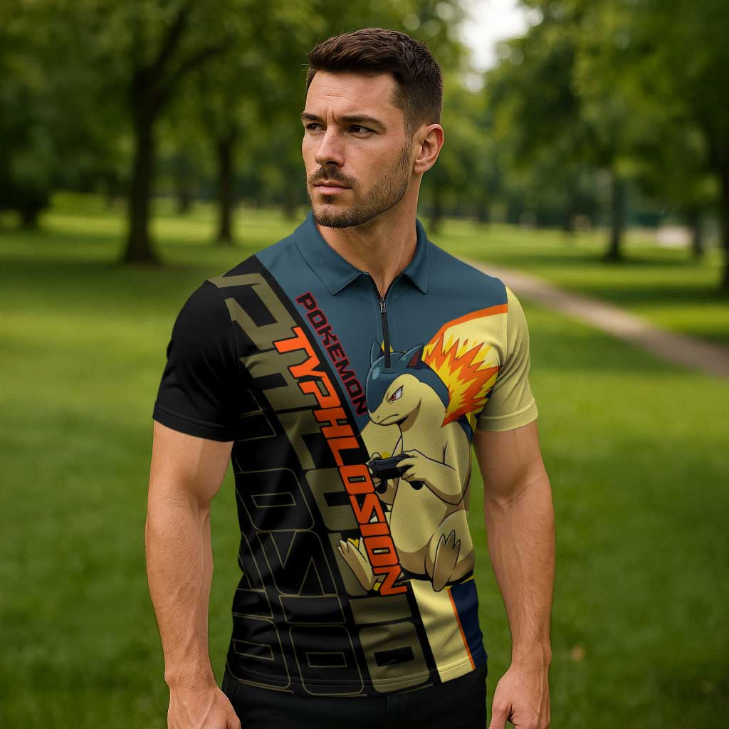 Typhlosion Poké Zipper Polo Shirt Classic Retro Anime Style