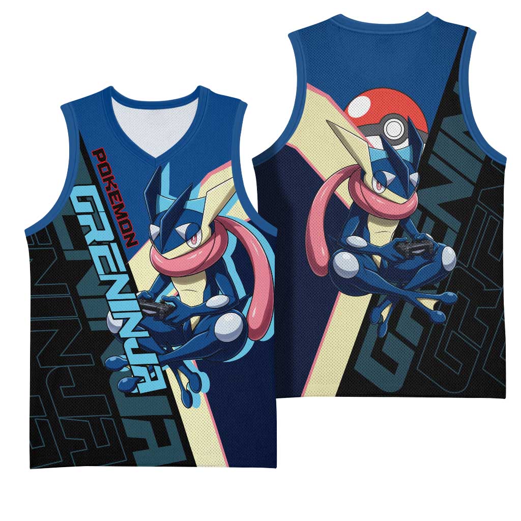 Greninja Poké Basketball Jersey Sleek Retro Anime Style