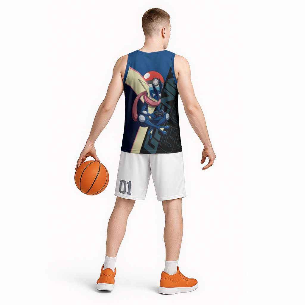 Greninja Poké Basketball Jersey Sleek Retro Anime Style