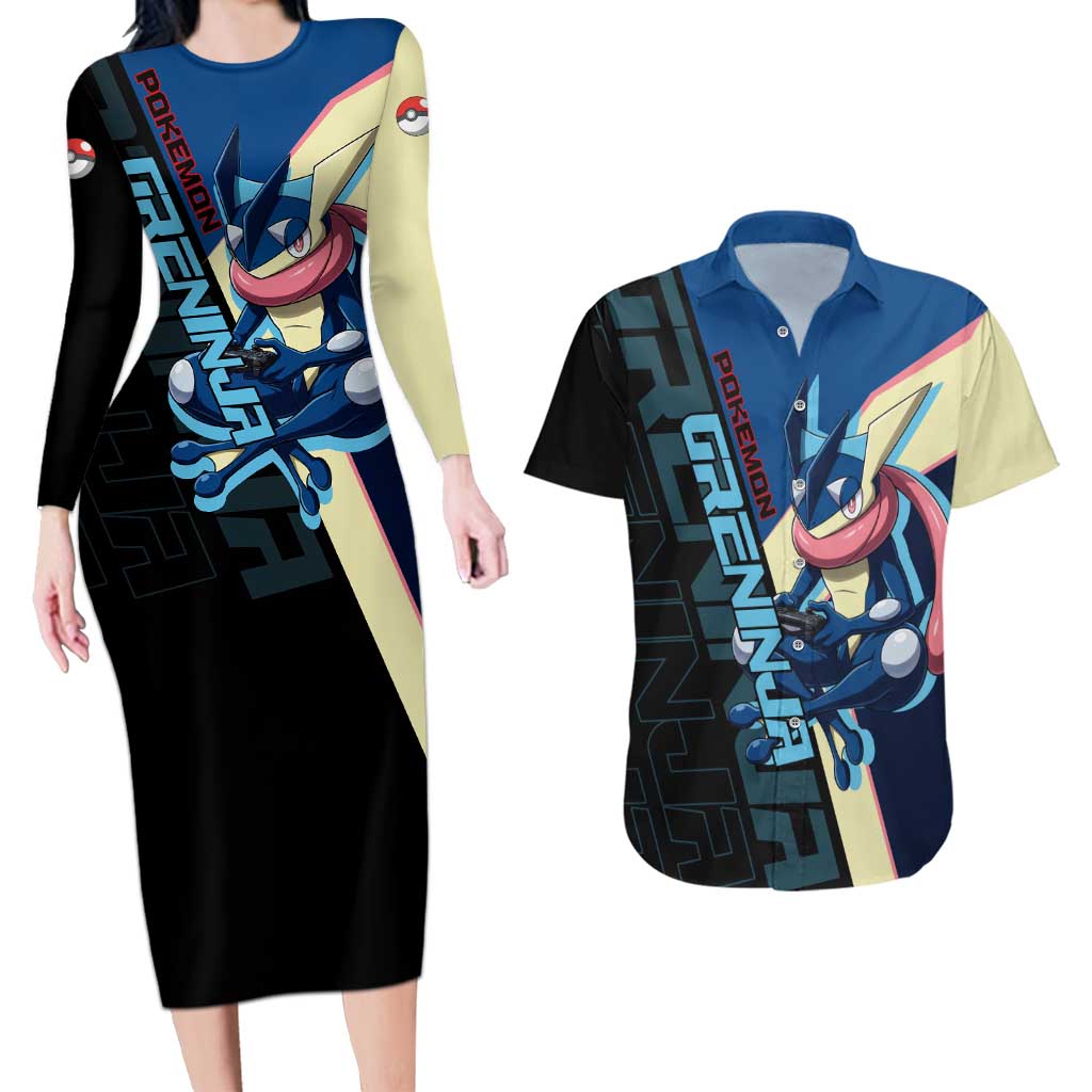 Greninja Poké Couples Matching Long Sleeve Bodycon Dress and Hawaiian Shirt Sleek Retro Anime Style
