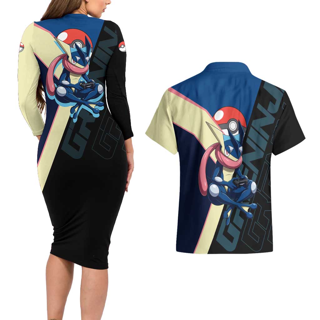 Greninja Poké Couples Matching Long Sleeve Bodycon Dress and Hawaiian Shirt Sleek Retro Anime Style